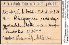 Etiketten zu Quarz (Chalcedon, Chrysopras) (NHMW-MIN-Ab6025)